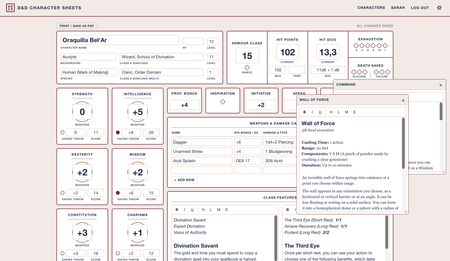 Preview of digital D&D character sheet app
